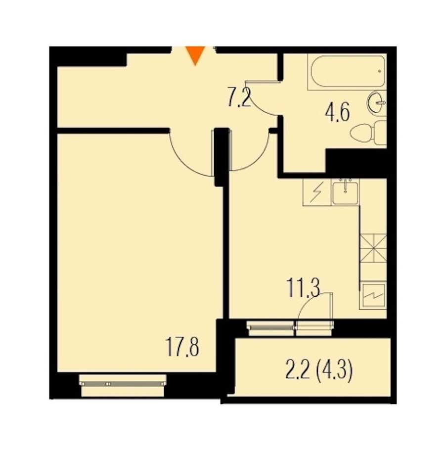 Однокомнатная квартира в : площадь 43.4 м2 , этаж: 19 – купить в Санкт-Петербурге